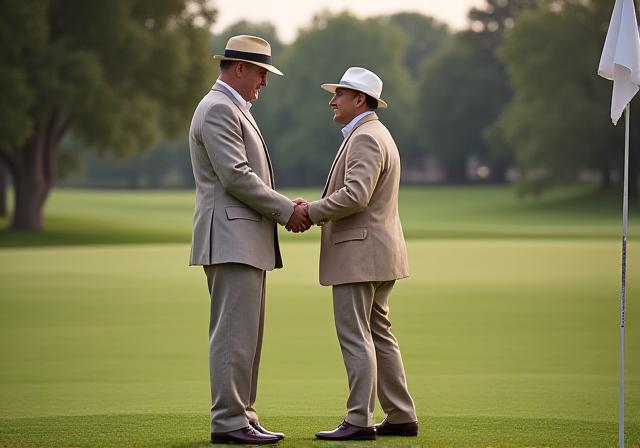 Due giocatori di golf che si stringono la mano sul green in segno di rispetto